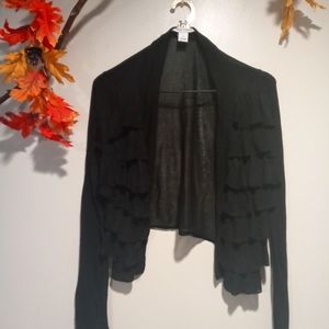 White House Black Market Ruffle Duster Cardigan Sheer Long Sleeve Size Small